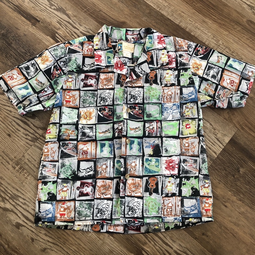 Kahala boys vintage Christmas Hawaiian button shirt M